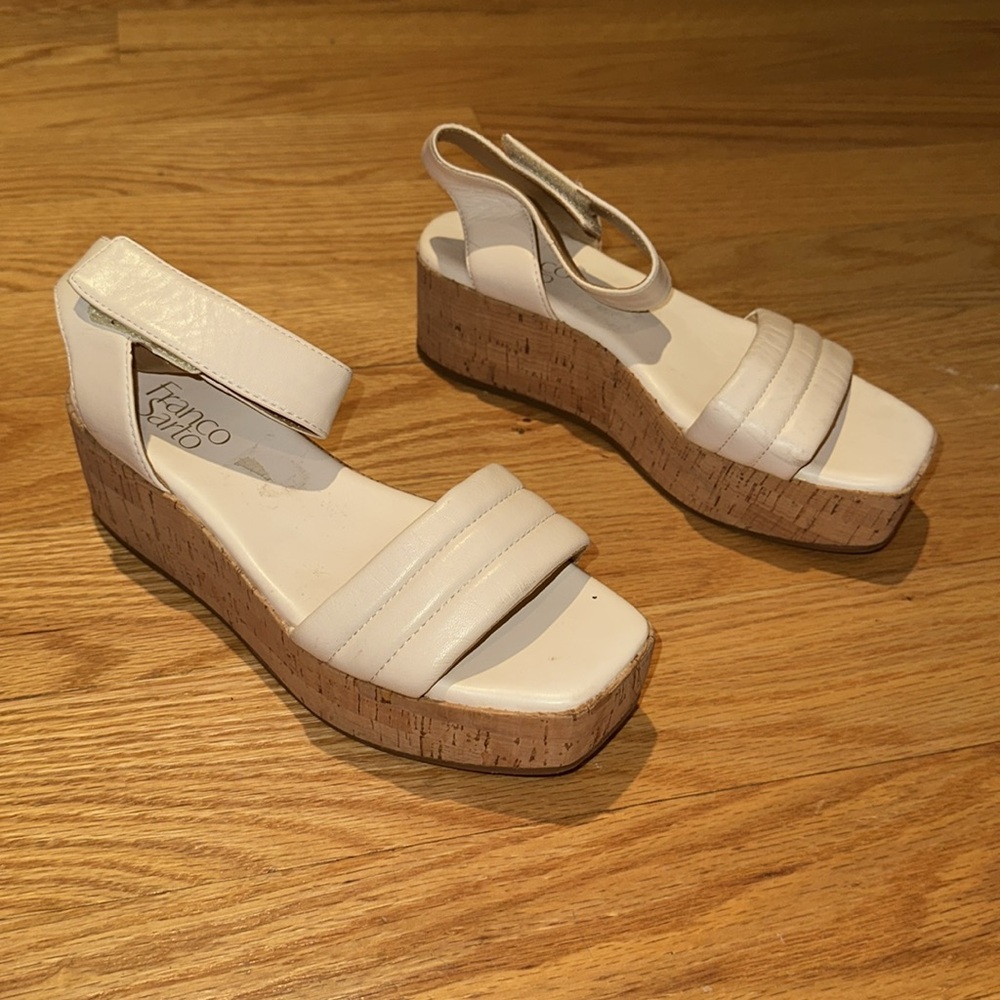 Franco Sarto Cream Square Toe Ioli Platform Sandals Size 6